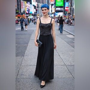 Vintage Cache Dress 90s Black Evening Gown Structured Stretch Bodice Corset P XS